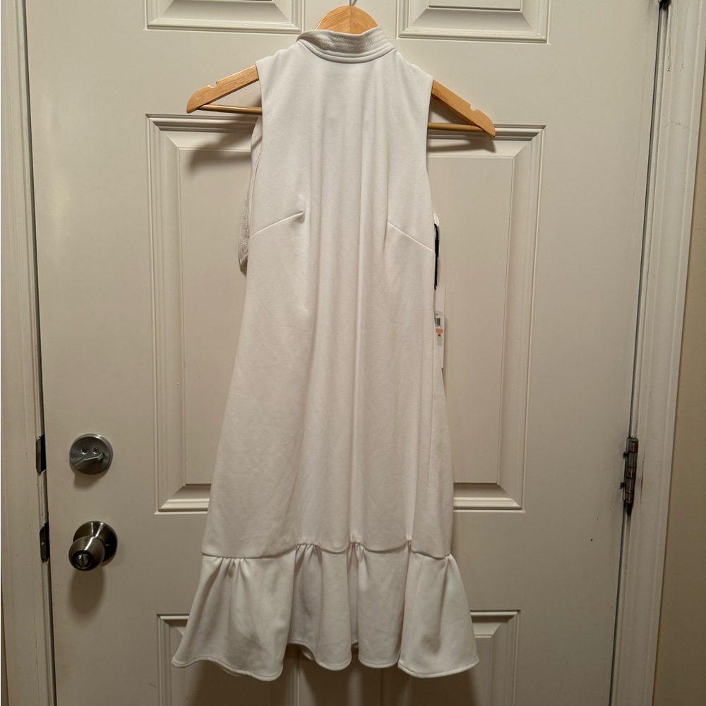 Calvin Klein white halter neck flounce hem dress size 2